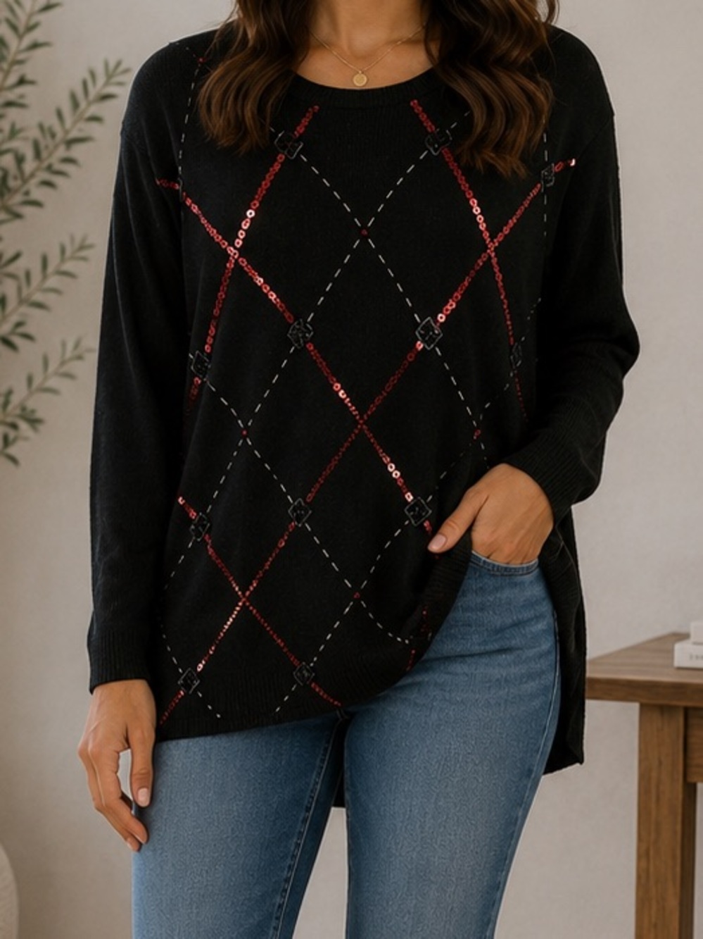 Joan Leslie Black Beaded Sweater